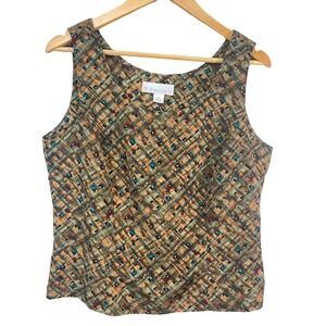 Dressbarn Women's‎ Y2K Retro Olive Geometric Abstract Sleeveless Top Size 12